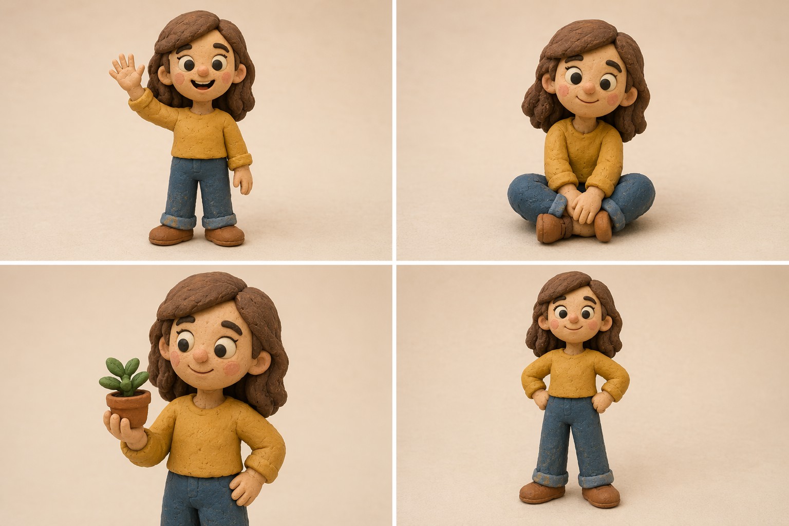 A row of AI-generated clay figure portraits with visible fingerprint texture and studio lighting