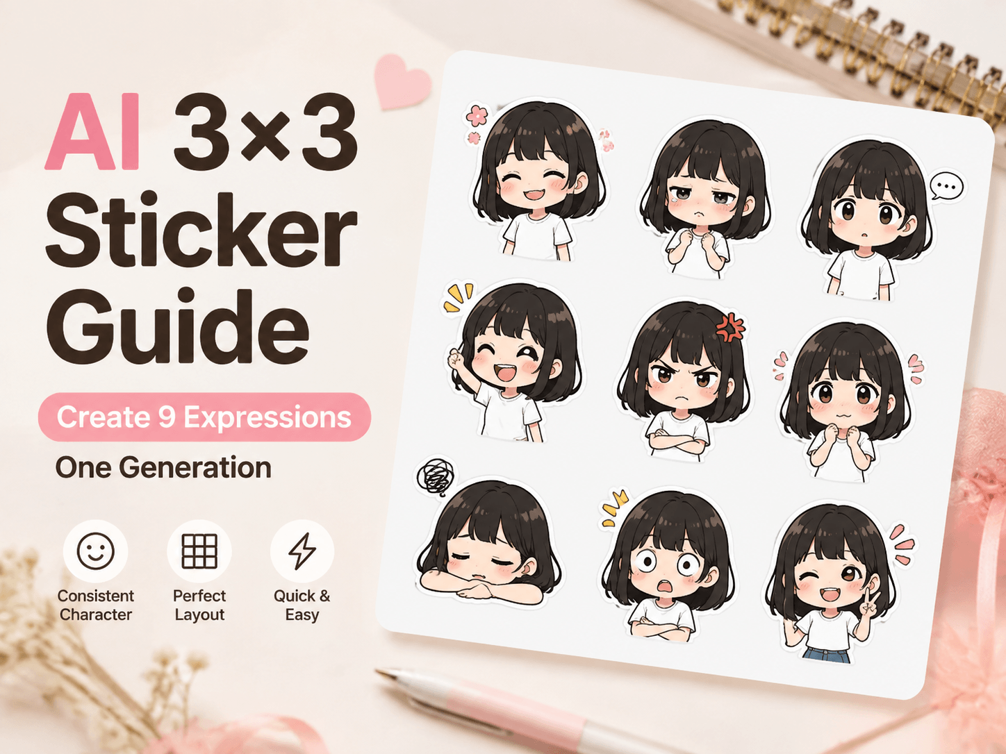 How to Generate 3×3 OC Sticker Sheets Using AI | Complete Prompt Guide