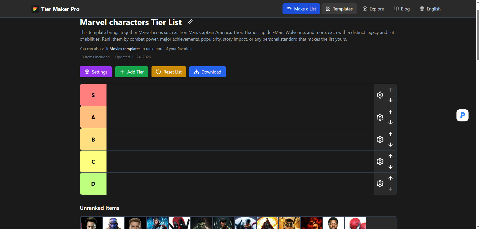 marvel character tier list