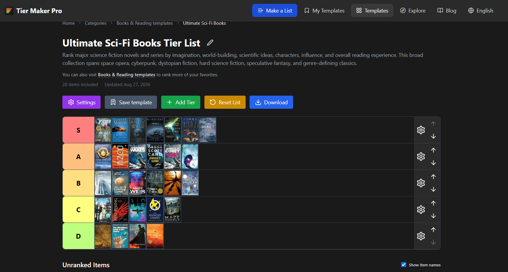 Ultimate Sci-Fi Books Tier List