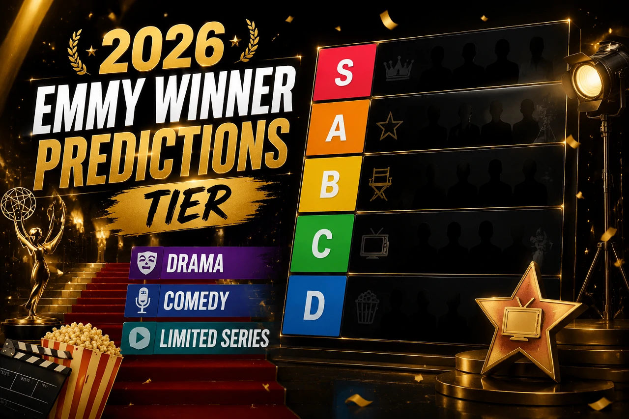2026 Emmy Winner Predictions Tier List ranking with S A B C D tiers for Drama, Comedy, and Limited Series categories