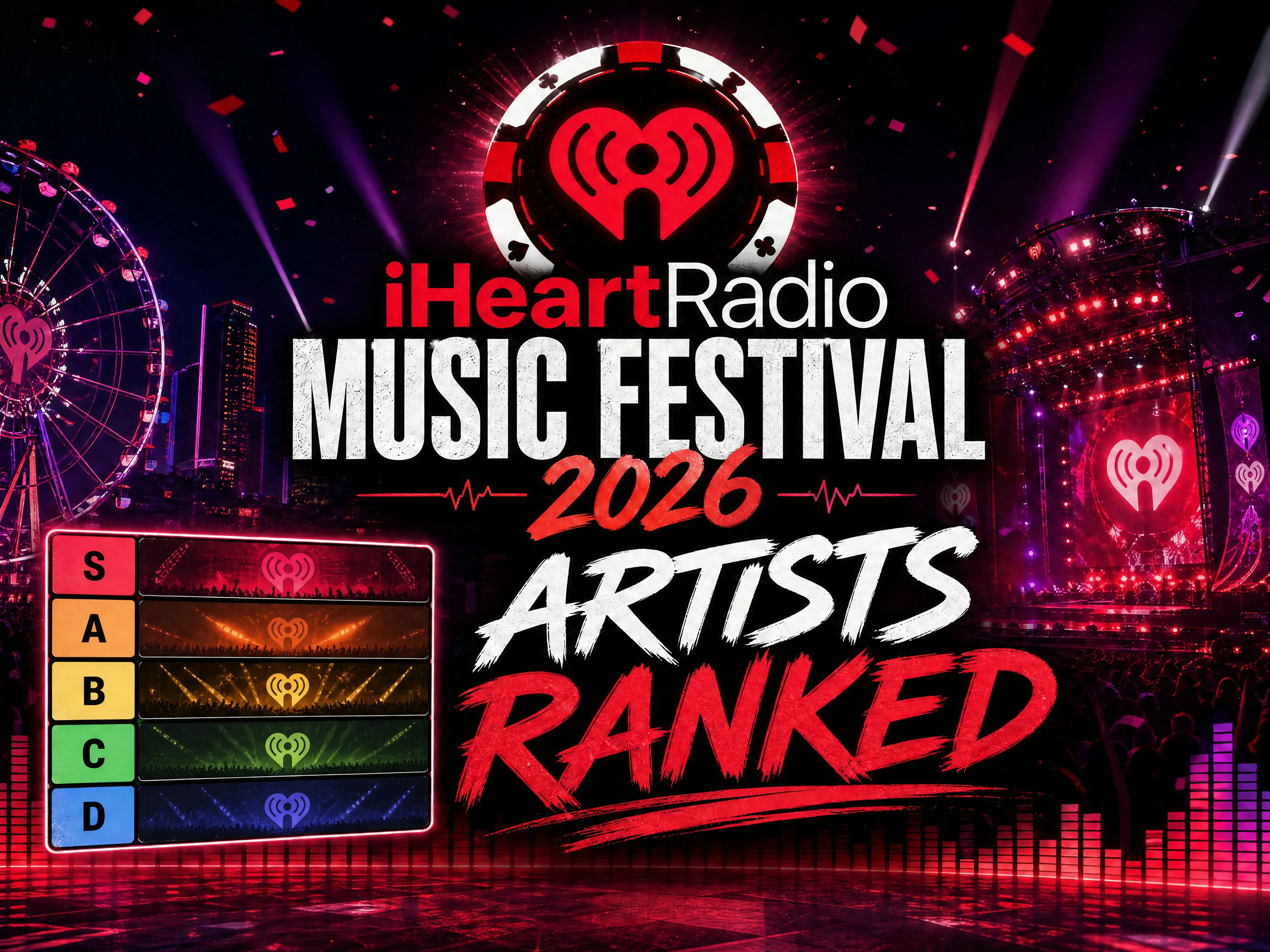 iHeartRadio Music Festival 2026 artists ranked S to D tier list graphic